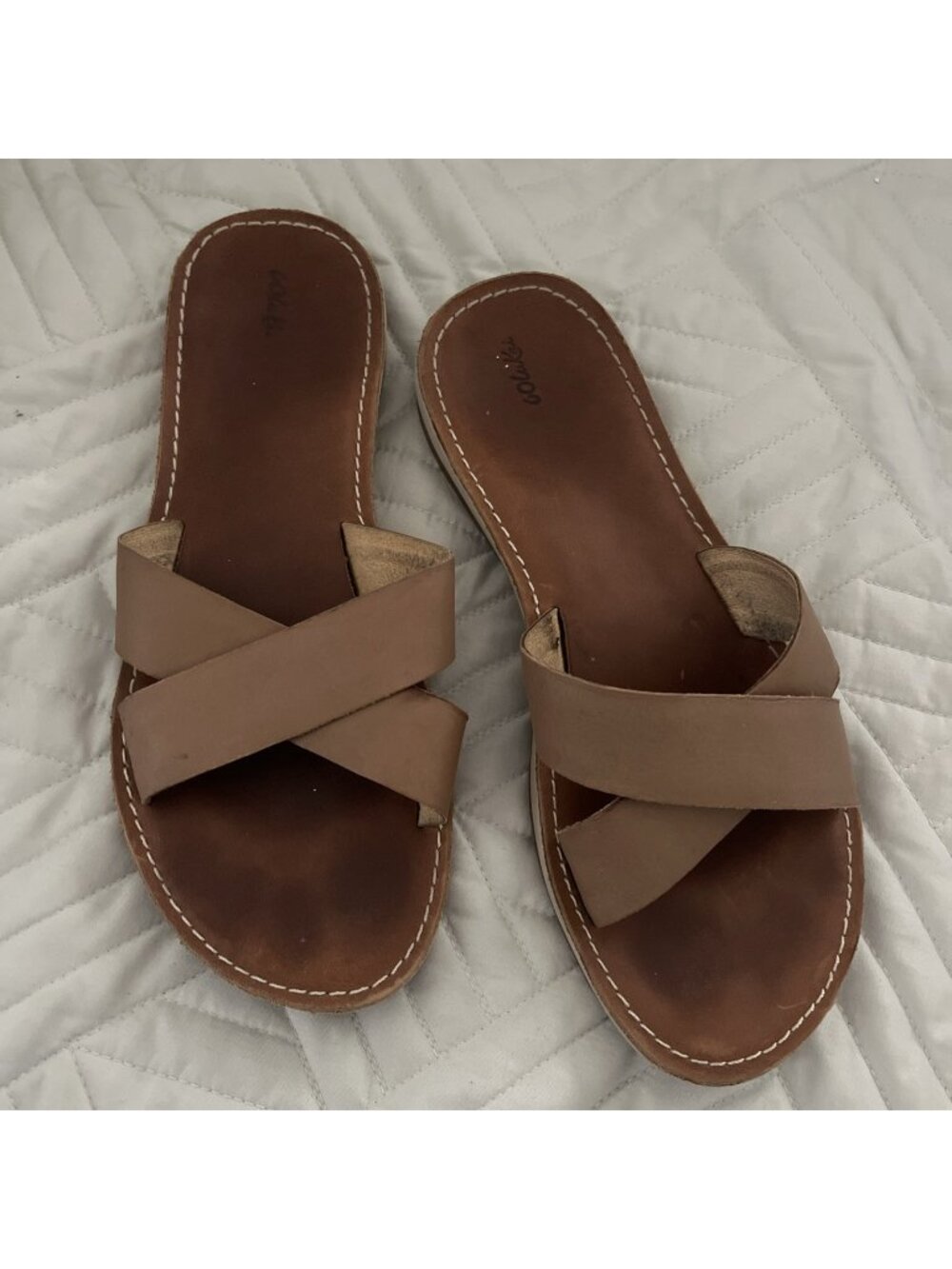 OluKai Ke'A Slide Sandals Womens Size 8 Brown Tan Leather Minimalist Comfort